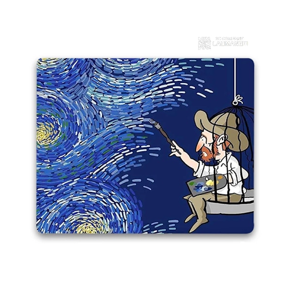 Liten musmatta Tecknad Van Gogh Illustration Pc Gamer-skåp Tangentbord Skrivbordsmatta Datorspelstillbehör Musmatta Animemattor JH003779 25x29cm