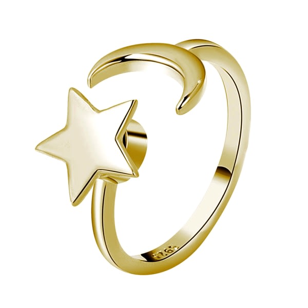 Guld Sølv Ring Anti Angst Fidget Ring Angst Ring Stjerne Måne Spindende Stress Relief Ring Spinner Meditationsring Guld-farve SQBB