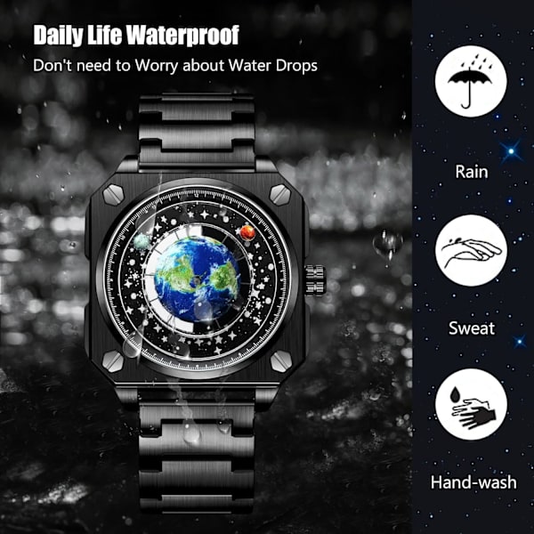 Herrar Kreativa Klockor Unika Visare Armbandsur Analog Kvarts Kvadratisk Klocka ERD Urtavla Mode Design Rostfritt Stål För Män Svart A Black A