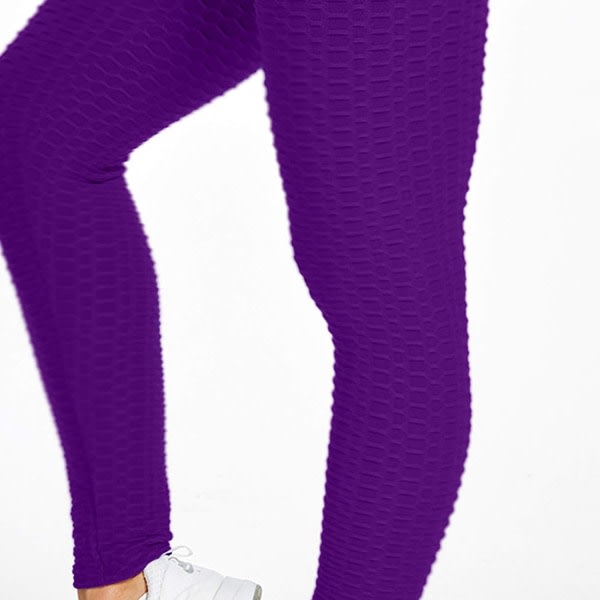 CQBB Yogabyxor med hög midja för kvinnor Magekontroll Slimming Textured 01 Purple Small