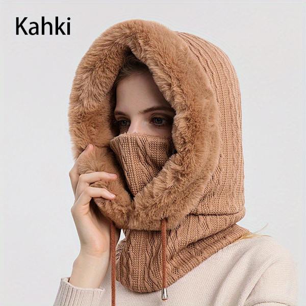Kvinnors vinter utomhus huva mask, kalltätt cover Mysig varm cap Khaki