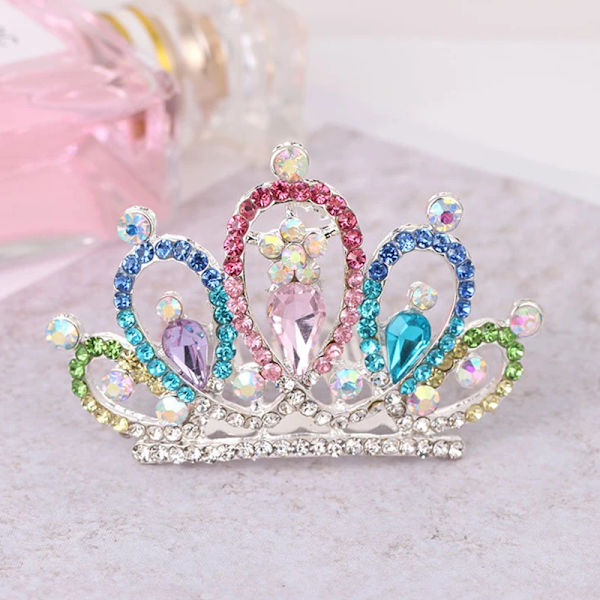 Flickor Barn Hår Smycken Tillbehör Mini Söt Kristall Rhinestone Prinsessan Kronhår Kam Födelsedagsfest Tiaror Hårband 10