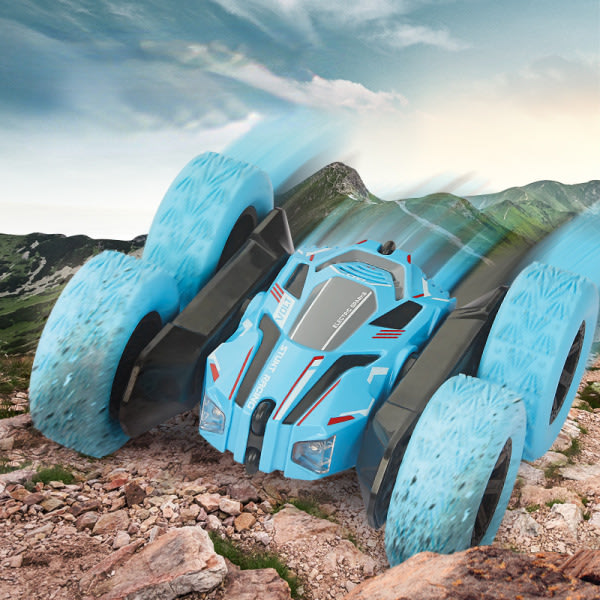 Stuntbil med fjärrkontroll - 4WD 2,4Ghz 360° Flips Uppladdningsbar RC-bil för barn, radiostyrda billeksaker, presenter för 3 4 5 6 7 8 9-åriga pojkar (blå)