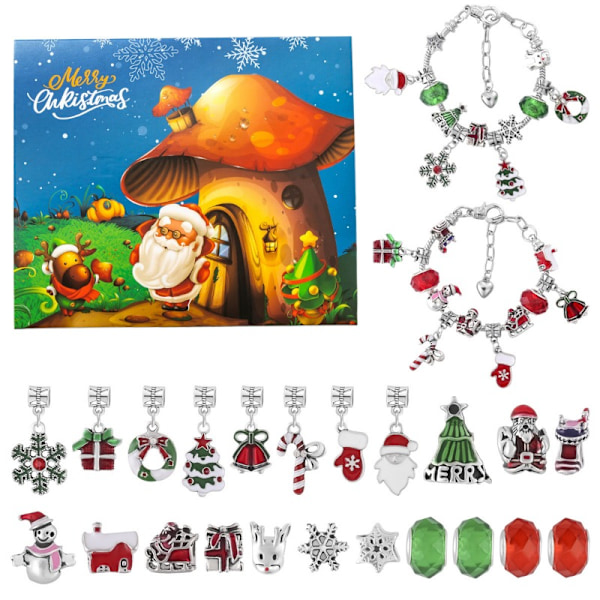 1 pakke, juleadventskalender blindbox armbånd, jule nedtællingskalender DIY charm armbåndssæt ferie julefest overraskelse gave