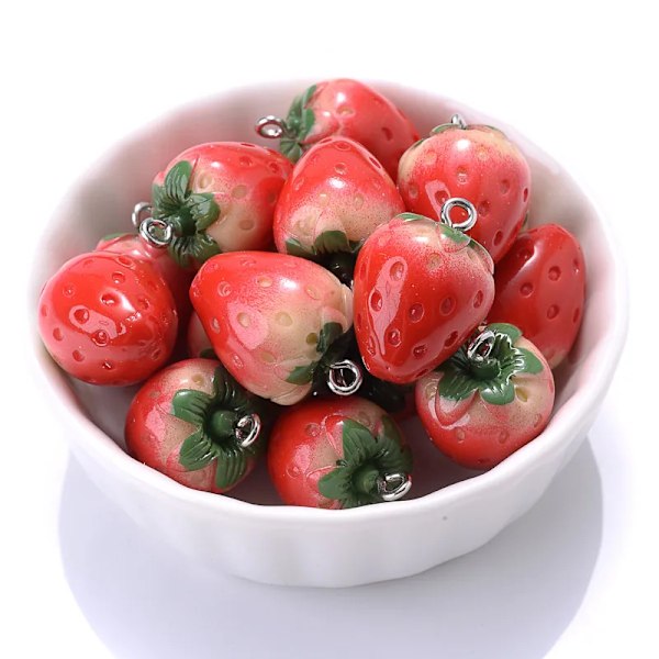 10 st söta röda akryl jordgubbs-, äpple-, mango- och apelsinfrukter i harts, hängande berlocker för smyckestillverkning, örhängen, halsband, tillbehör, 19 mm moln