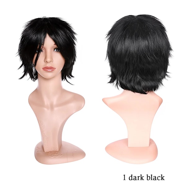 BENIHAIR Syntetisk Peruk Cosplay Peruk Vit Röd Grön Blå Rosa Gult Hår Kortlager Peruk Fake Hårförlängning Herr Kvinnor Festperuk Dark black 12inch