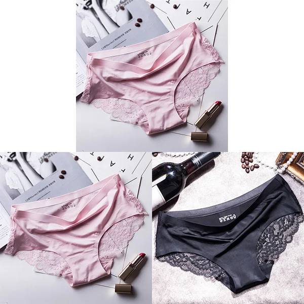 3st/lot Damtrosor Set Spets Seamless Underkläder Kvinnliga Silkestrosor Kalsonger Dam Trosa Culotte Femme Kvinna Underkläder XX 2 pink black L