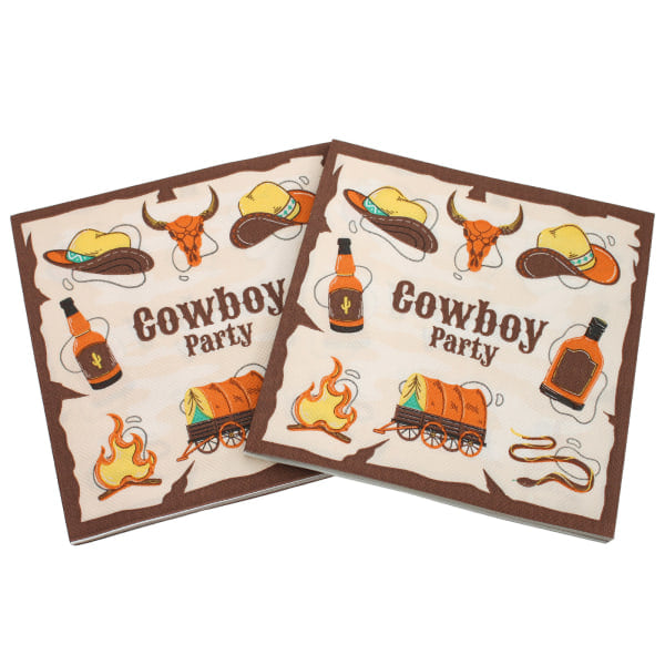 Set med 40 färgglada pappersservetter - Western Cowboy Servetter, Födelsedag