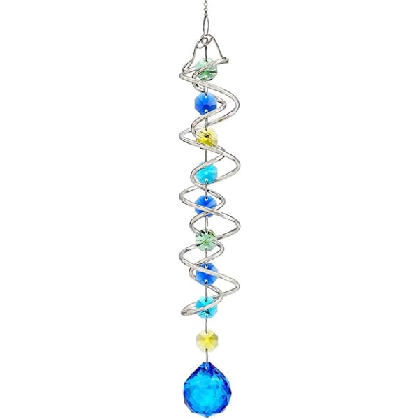 WJ12317.7 tuuman Gazing Ball -spiraalihäntä, koristeellinen tuulikello aurinkosieppari, sateenkaarentekijä kaksoiskierre merensinisen kristallipallon ja C:n kanssa Blue Ball Drop Prism