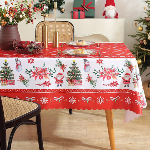 1 st, polyester duk, god jul cover, tecknad jultomte Snögubbe mönster bordsduk, julatmosfärisk bordsdekoration 152.4cm(Rund)