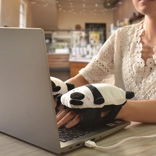 1 Par USB Söta Panda Toast Form Varma Handskar Uppvärmda Handvärmare Uppvärmning Halvfinger Vintervarma Handskar För Office Julklapp A