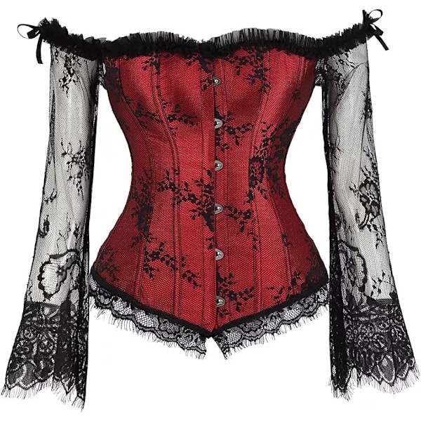 Korsetter för kvinnor Overbust Bustier Top Gothic Sexy Shoulder 8127röd 4XL 8127red 4XL