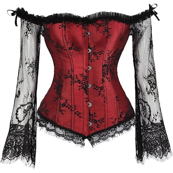Naisten korsetit Overbust Bustier Top Gothic Sexy Olkapää 8127red XL 8127red XL