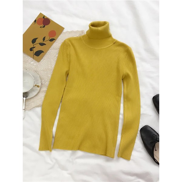 Turtleneck Trøje Kvinder 2024 Efterår Vinter Toppe Koreansk Slim Kvinder Pullover Jumper Strikket Trøje Pull Femme Hiver Tru I Gul One Size
