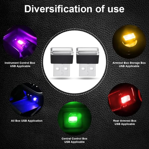 USB Bil Stemningslys - 6 stk. USB Monokrom LED Bil Interiør Stemningslys - Plug-in 5V Mini Interiørlys til Biler/Bærbare Computere/USB-porte