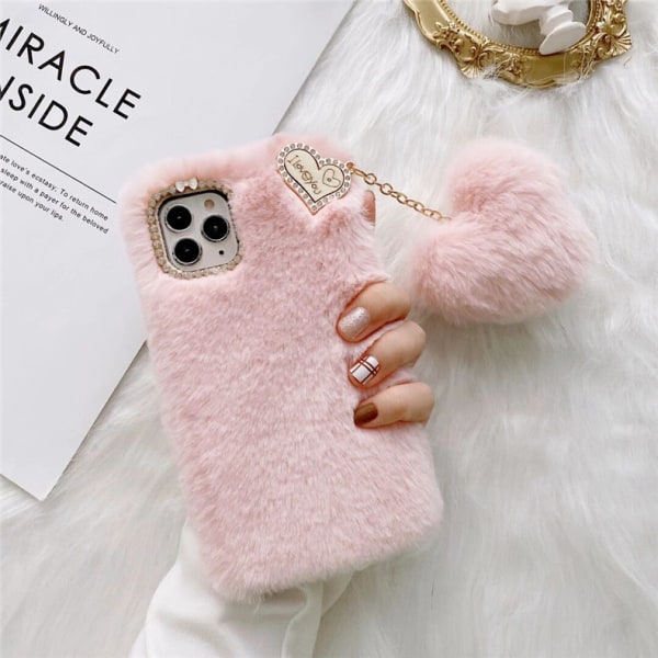 För iPhone 11pro Fodral Söt Flickor Mjuk Konstgjord Päls Glitter Diamant Päls Fluffy Vante Silikon Telefonfodral Fodral För iPhone 11pro Fodral Rosa