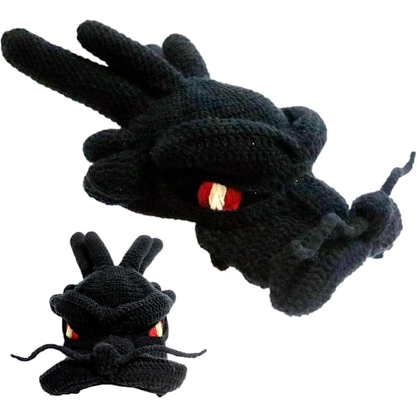 Drage Lue | Stickade dragehatter | Kinesisk drage tema heklede strikkede lue drage kostyme cosplay tilbehør jul Svart
