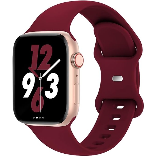 CQBB-ranneke yhteensopiva Apple Watch 38 mm 40 mm 41 mm:n kanssa, pehmeä silikoninen vaihtoranneke urheilutarvike naisille ja miehille (viininpunainen)