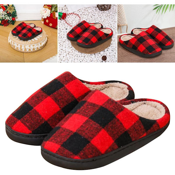 Plushtofflor med älgmotiv för kvinnor och män, bekväma Red N 40/41 EU
