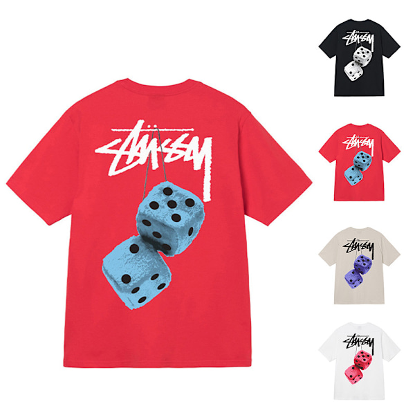 Unisex 2024 Stussy Fuzzy Dice T-paita Hengittävä T-paita Topit Punainen Red Red M