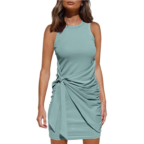 2023 Damer sommar Casual ärmlös strandtankklänning Bodycon Ruched miniklänningar Bean green S Bean green S