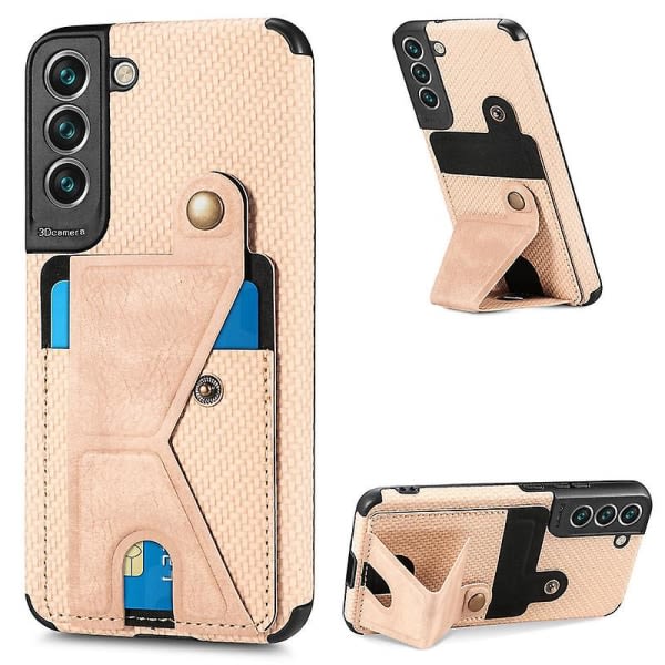 SQBB Phone case för Galaxy S22 Plus Phone case i läder Stötsäker telefonhållare Kortplats Multifunktionell khaki