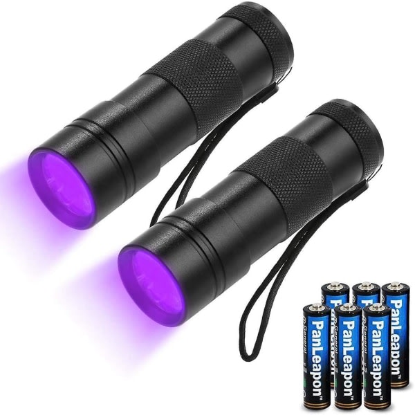 2-pack UV-ficklampa med 12 lysdioder och 395nm svart ljusdetektor med 6 AAA-batterier [energiklass A+]
