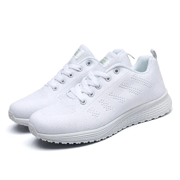 Kvinnors Casual Skor Mode Andningsbart Promenader Mesh Plattshoessneakers Vita Kvinnliga Skodor A08White 39