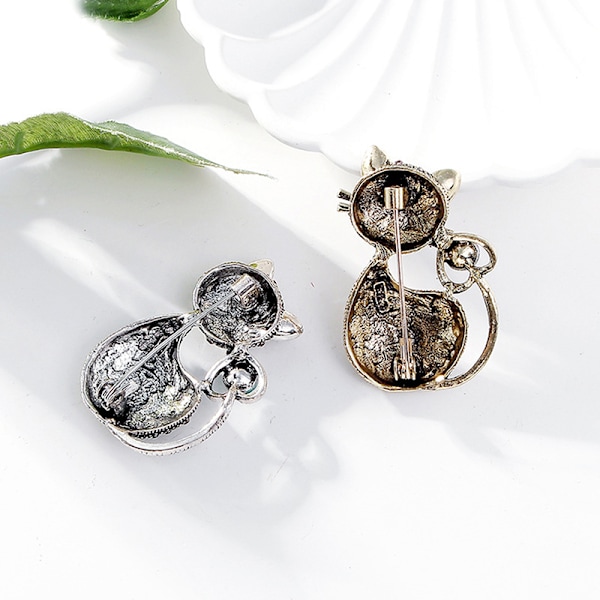 Mode e Rhinestone Katt Brosch för kvinnor Lapel Pin Bröllop Par Röd