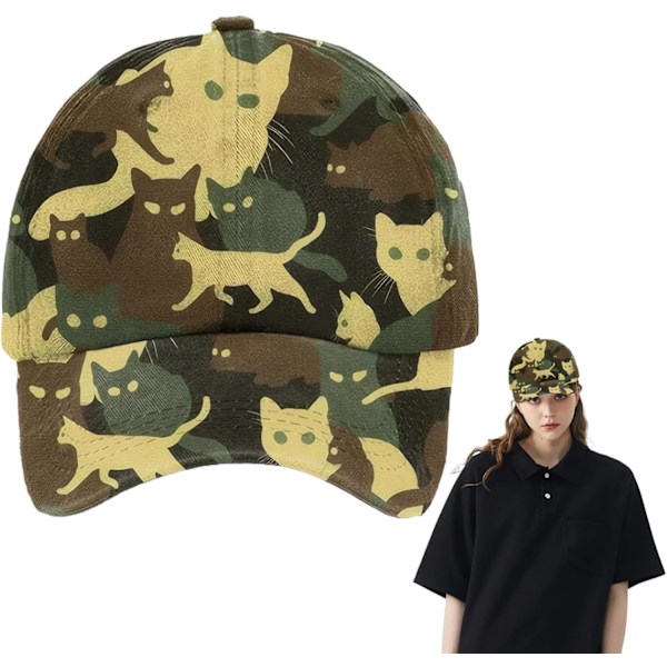 Kattkeps, basebollkeps med kattmönster, justerbar, en storlek, unisex, snygg solhatt för kvinnor och män
