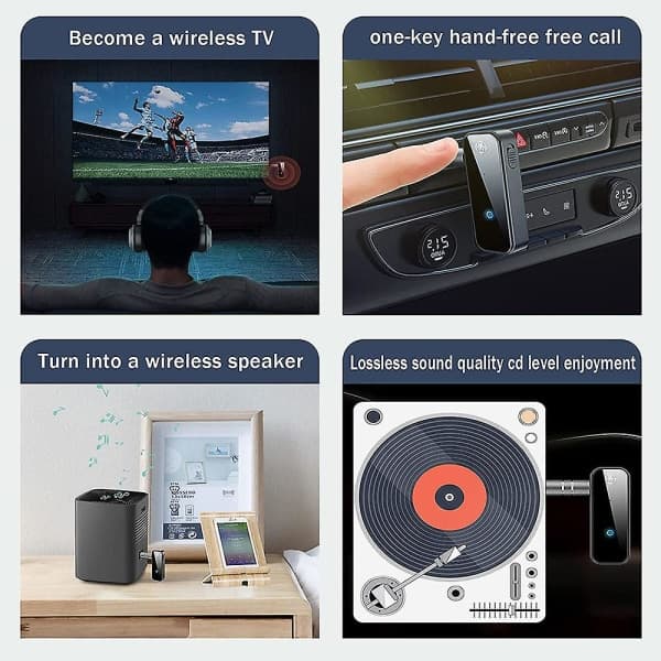 Bluetooth 5.0-mottaker for bil med støyreduksjon Bluetooth Aux-adapter Håndfri samtale Musikk-mottaker[DB]—max