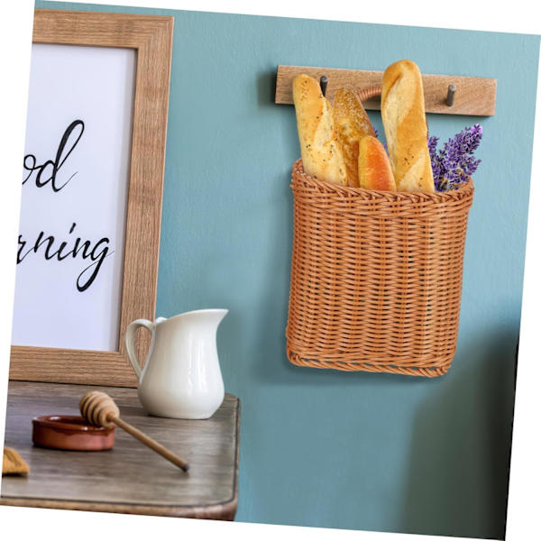 Rattan Hängande Blomkruka Boho Liten Vävd Korg, Pastoral Hängande Grönsakskorg Väggkorg Dekoration, Vägghängande