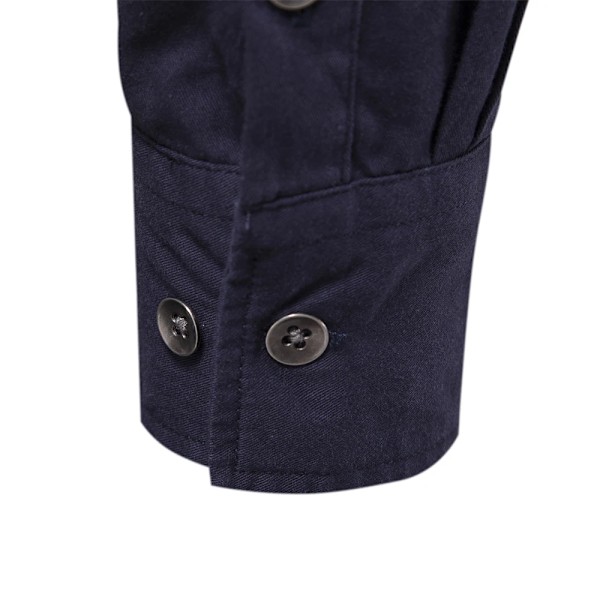 2023 Ny høst militær stil 100 % bomull fickskjorte for menn Ensfarget Smal Casual Herreskjorter Langærmet DarkGrey S