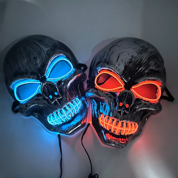 Klassisk Halloween Glødende Led Evil Skull Head Mask Lys Op Skræm Maske Kostume Kostume Skelet Maske Rekvisitter 10