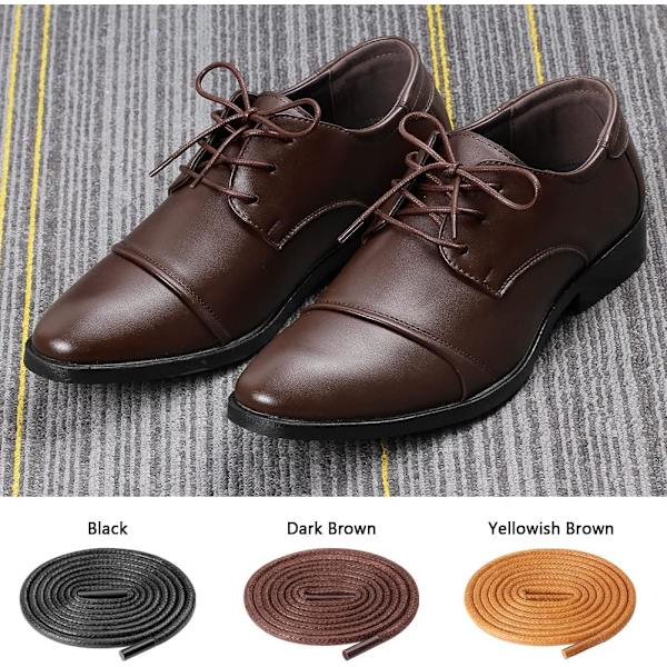 Voksbehandlede Runde Snørebånd 3/32\", Tynde Dress Snørebånd til Mænd/Kvinder, Sort/Mørkebrun, 27\" Black Dark Brown Yellowish-brown 27"-3 Pairs