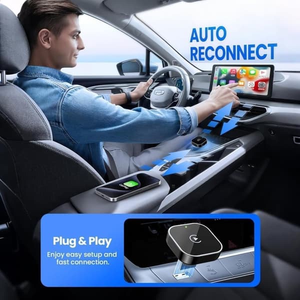 Mini trådløs CarPlay- og Android Auto-adapter, Plug & Play trådløs CarPlay-adapter