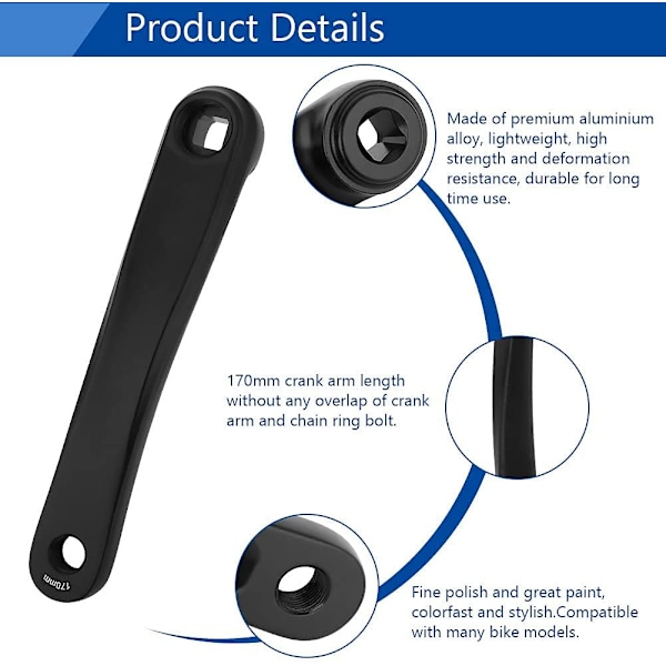 Keenso Universell sykkelkrank 170 mm venstre aluminiumslegering sykkelkrank for enkel kjede Svart Square Hole
