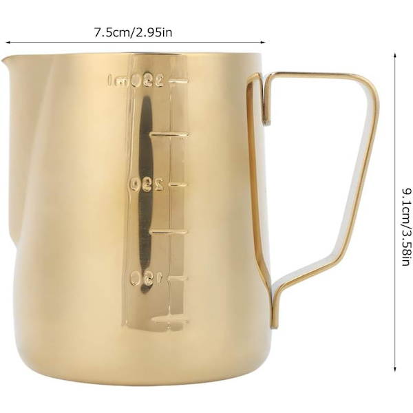Rustfritt Stål Melkeskummer Kopp Mugg med Skala for Hjem Latte Art Kaffetilbehør Kafeer Gull 600ML (350ML (med vekt)) 350ML (med våg)