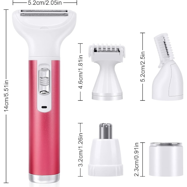 Elektrisk barbermaskin for kvinner, 5-i-1 smertefri epilator, USB-oppladbar våt og tørr barbermaskin for ansikt, ben, bikinilinje