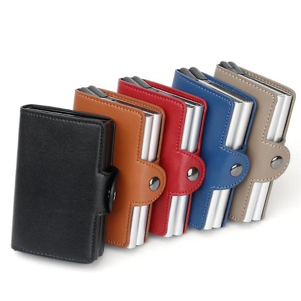 Dobbelt tyverisikret tegnebog RFID-NFC sikker POP UP kortholder Brun Kaffe Brown Coffee Brown