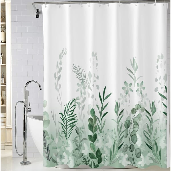 180 x 200 cm Blå polyestertyg duschdraperi, jungfruskog, äng, gröna växter, akvarelleffekt, mögelsäker, vattentät viktfåll SQBB