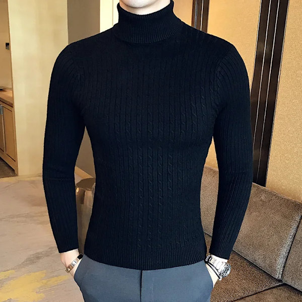 2023 Koreanska Slim Solid Färg Turtleneck Tröja Män Vinter Lång Ärm Varm Sticka Classic Solid Casual Bottomie Skjorta Creamy-white Asiatisk Storlek 5XL