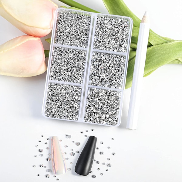 7200 st Flatback Rhinestones för Hantverk, Silver, Blandade 6 Storlekar med Vaxpenna-Set, SS3-SS10 Silver Hematite 6 Sizes/7200pcs
