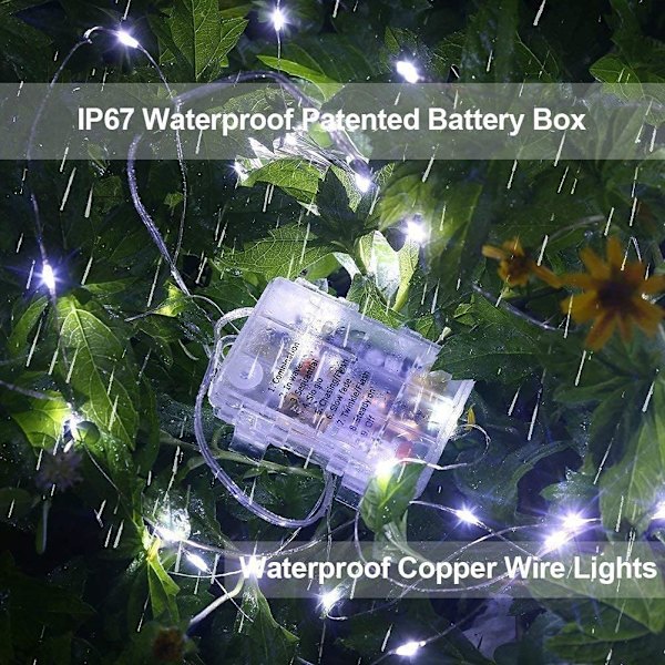 2-pakning 33FT 100 LED-lyslenker, Batteridrevet fjernkontroll for bryllup White