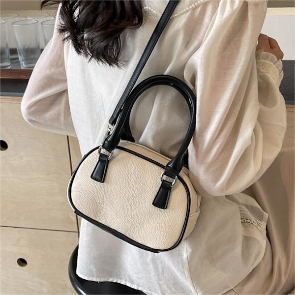 Koreansk Super Hot Hand Carrying Shell Bag Dam 2024 Vår Och Sommar Ny Enkel Kontrast Färg Avancerad Textur All-Match Axelväska Vit Med Khaki