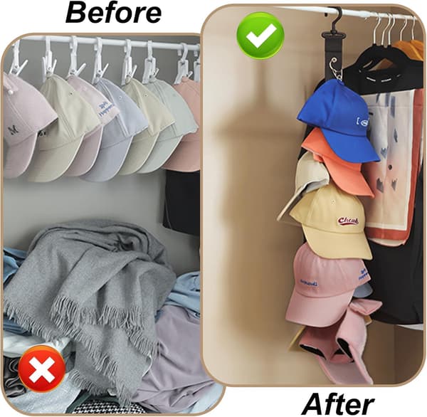 2 Pieces Hat Storage, Practical Hat Rack, Baseball Cap Storage with 16 Stainless Steel Clips, Hanging Hat Organizer with 2 Self-Adhesive Hooks-max
