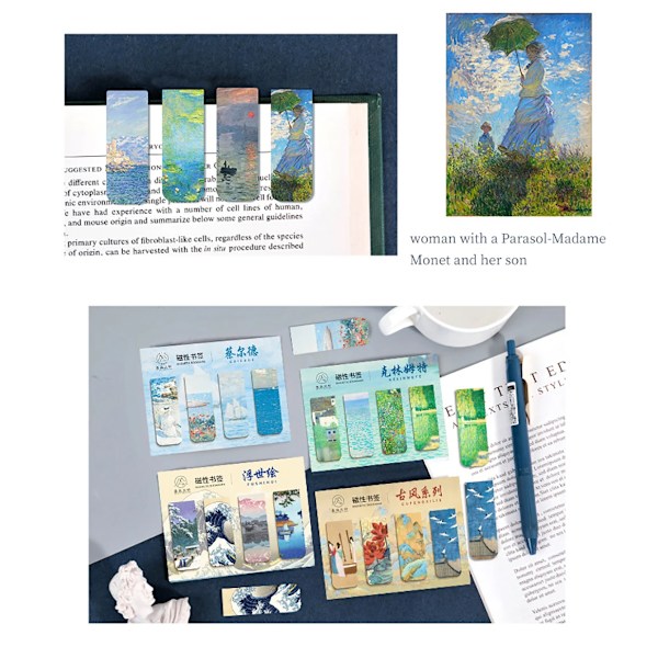 4 stk. verdensberømte malerier Magnet Bogmærke Retro Van Gogh Stjernehimmel Læsebogmærke Brevpapir Skolekontorartikler 12