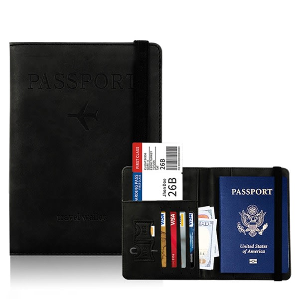 PU RFID Passport Cover Kredit ID-kort plånbok Vattentät dokument Svart SQBB
