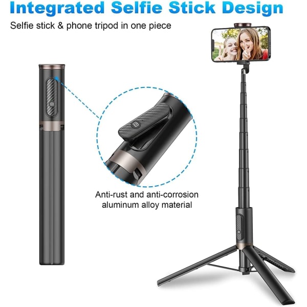 60 tums Selfie Stick-stativ för telefon, montering av smartphonestativ, integrerad trådlös fjärrkontroll, bärbar, lätt, expanderbar telefonstativ, för 4-