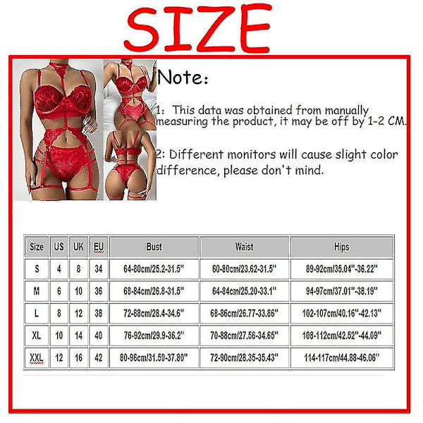 Sexy undertøy for kvinner, blondeundertøysett med strømpebånd Rose Red Rose Red XL